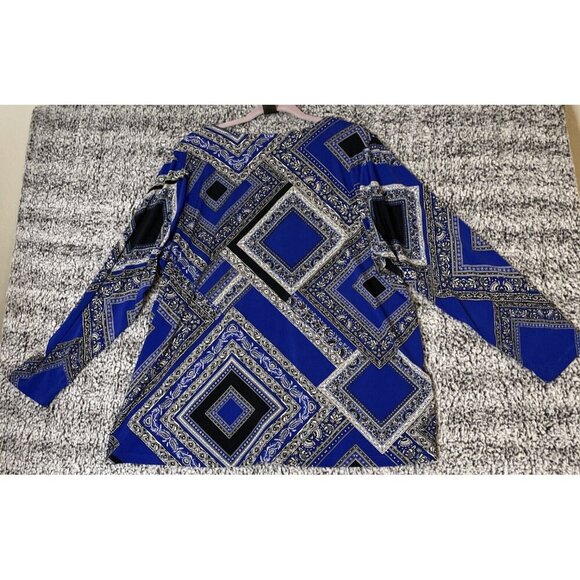 Susan Graver Artisan 2X Blue‎ Geometric Liquid Knit Embellished Jeweled Top NEW - Picture 2 of 7